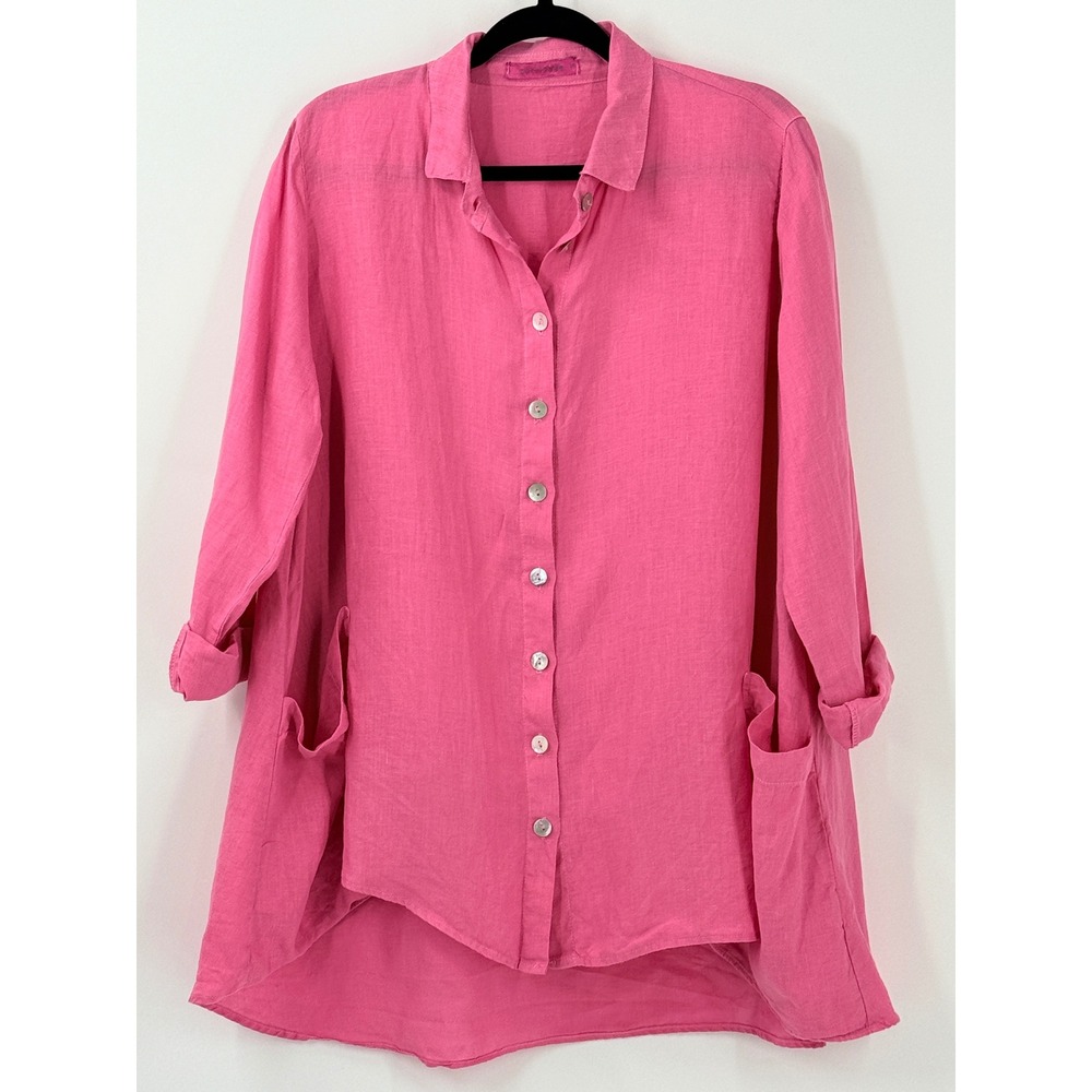Cut Loose Linen Button Down Tunic Top Womens Sz S Pink lagenlook vacation USA